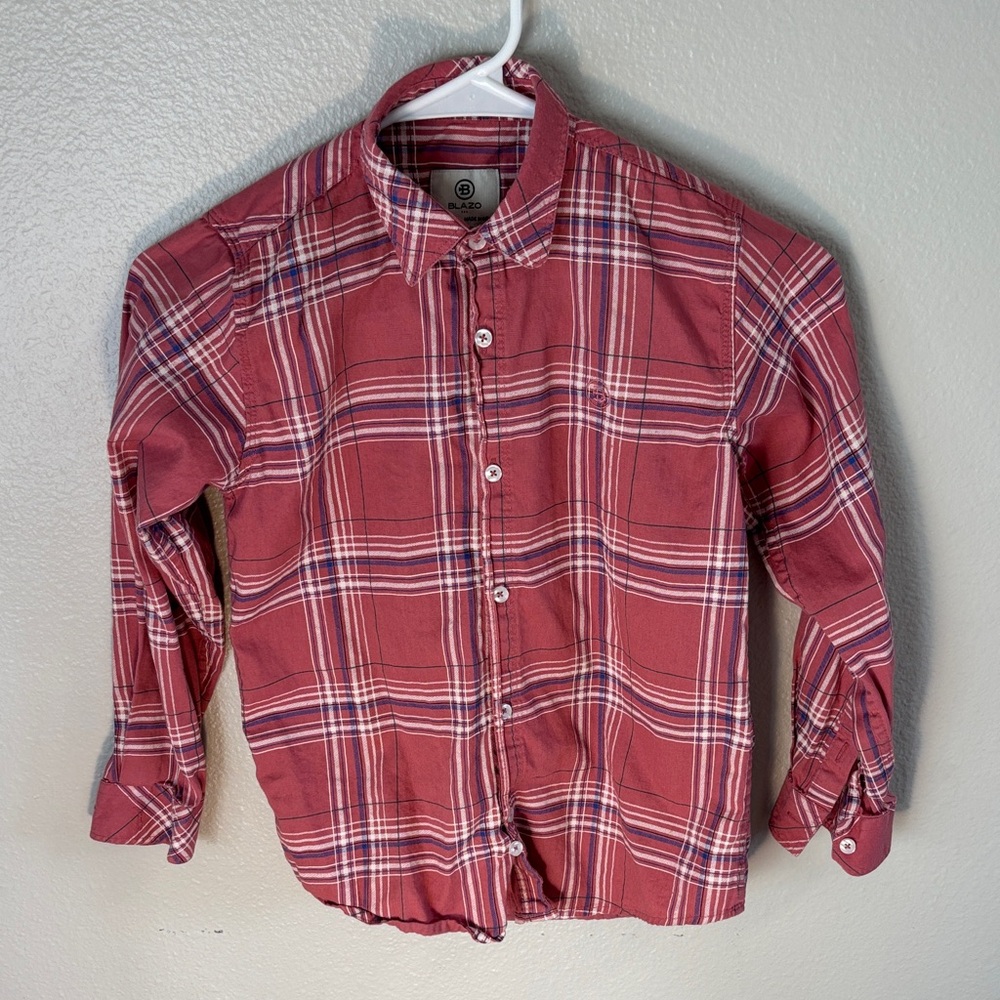 Boys' Red Plaid Button-Down Shirt -235sku